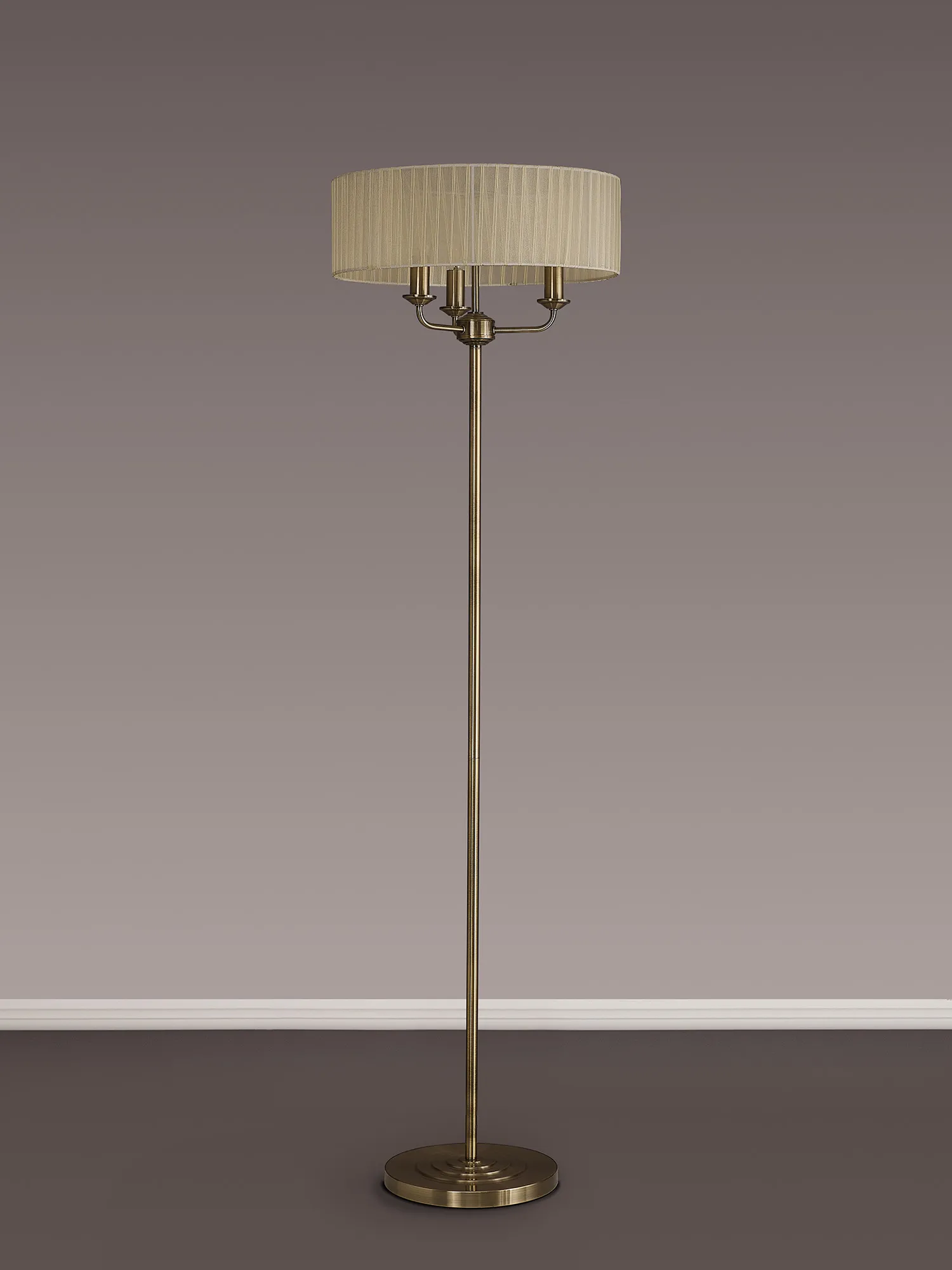 Banyan 45cm 3 Light Floor Lamp Antique Brass, Cream DK0907  Deco Banyan AB CR